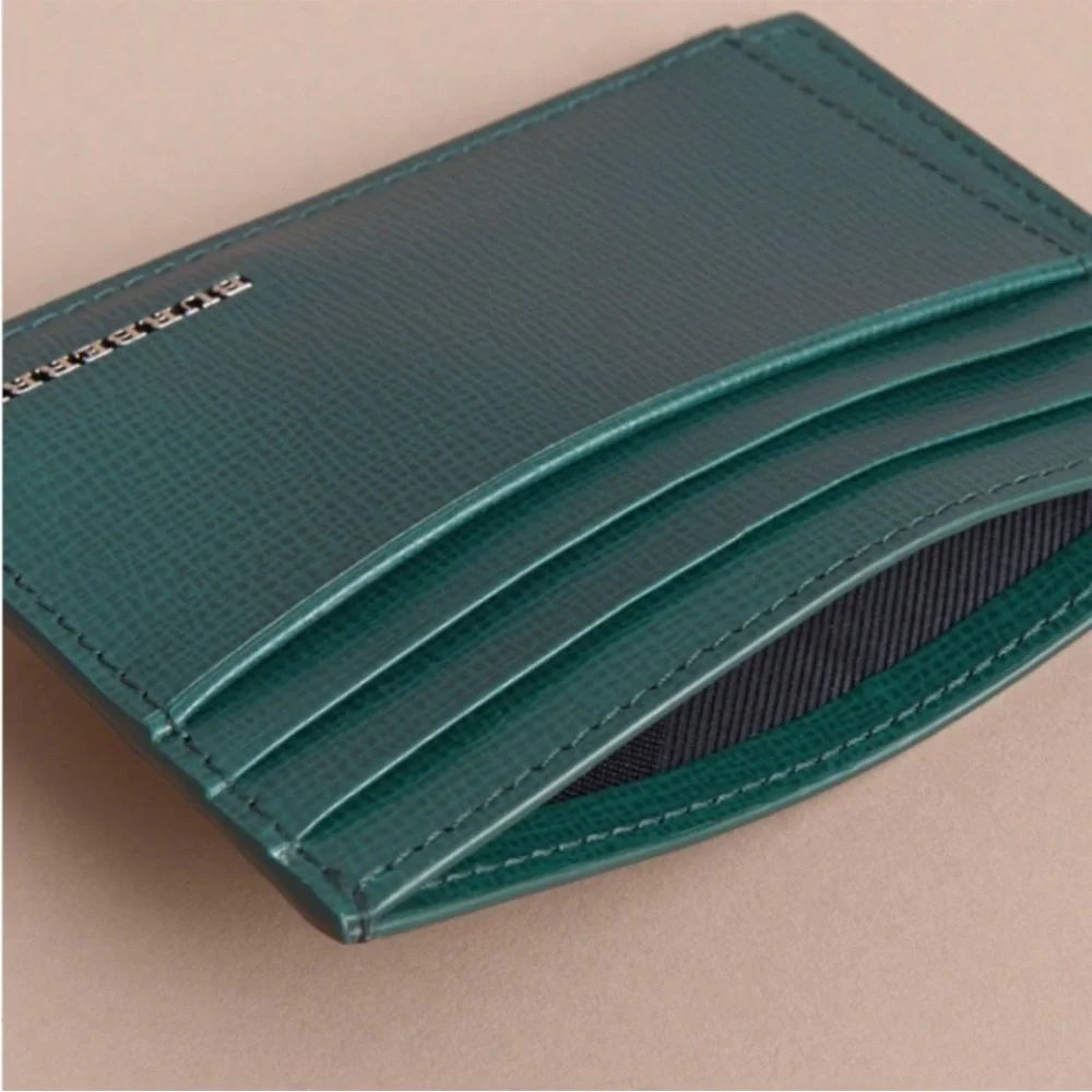 BURBERRY London Leather Card Case Wallet in Dark Teal, NEW